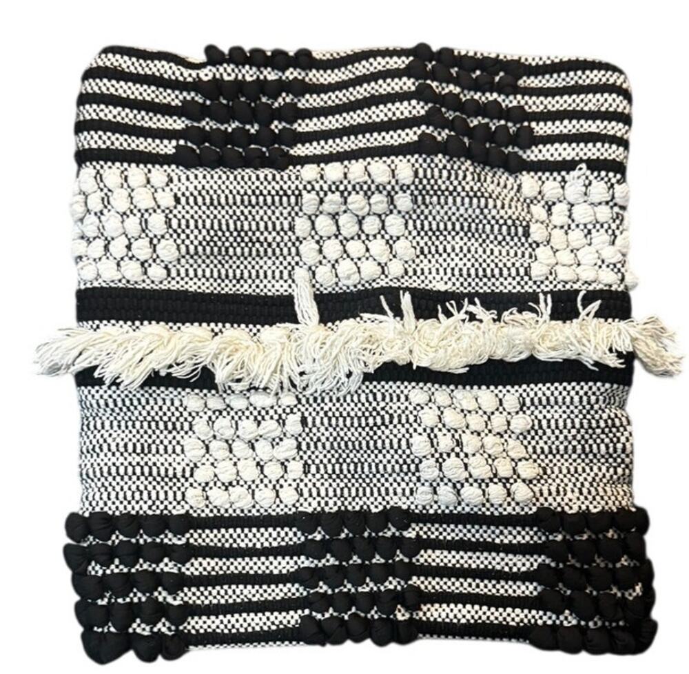 Magaschoni Home Woven Textured Pillow Cover Black & White 18x20